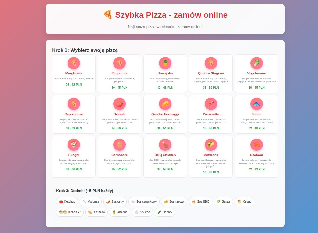 Portal online do zamawiania pizzy z odbiorem na miejscu i panel administracyjny dla właściciela
